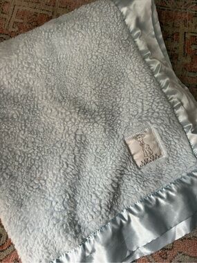Little Giraffe Chenille Baby Blanket Light Blue Satin Trim Luxe Nursery Throw